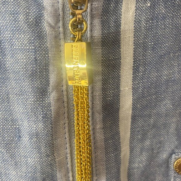 Ellen Tracy Top Womens size Large Blue & White Striped Shirt With Zipper & Pocke - Picture 4 of 15